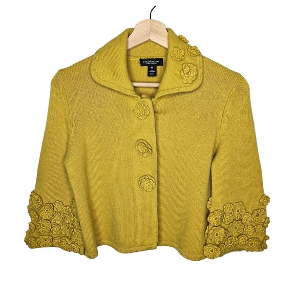 Lord & Taylor Sweaters - LORD & TAYLOR 100% Cashmere Cardigan Floral Appliques Rosettes Cropped